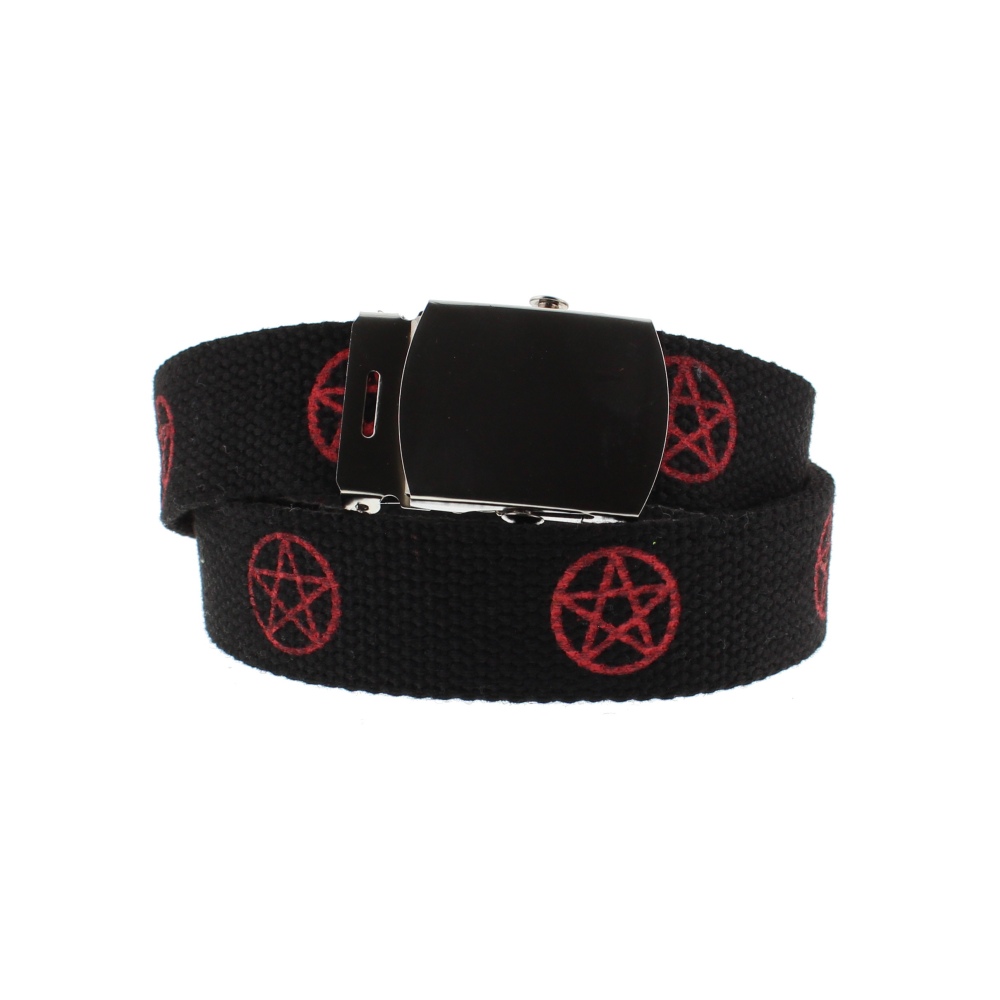 Zac's Alter Ego - Red pentagram Canvas Webbing Ceinture - Noir/Rouge